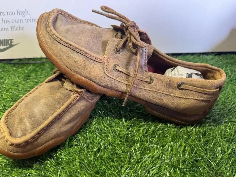 Twisted X Shoes Mens 7.5 Brown Leather Boat Square Toe Slip Resistant WDM0003
